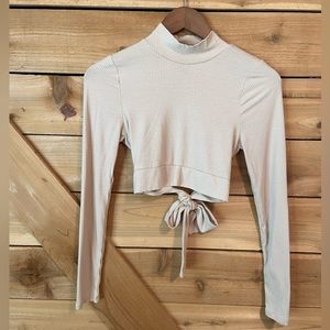 PacSun Oatmeal Long Sleeved Crop Top with Tie Belt